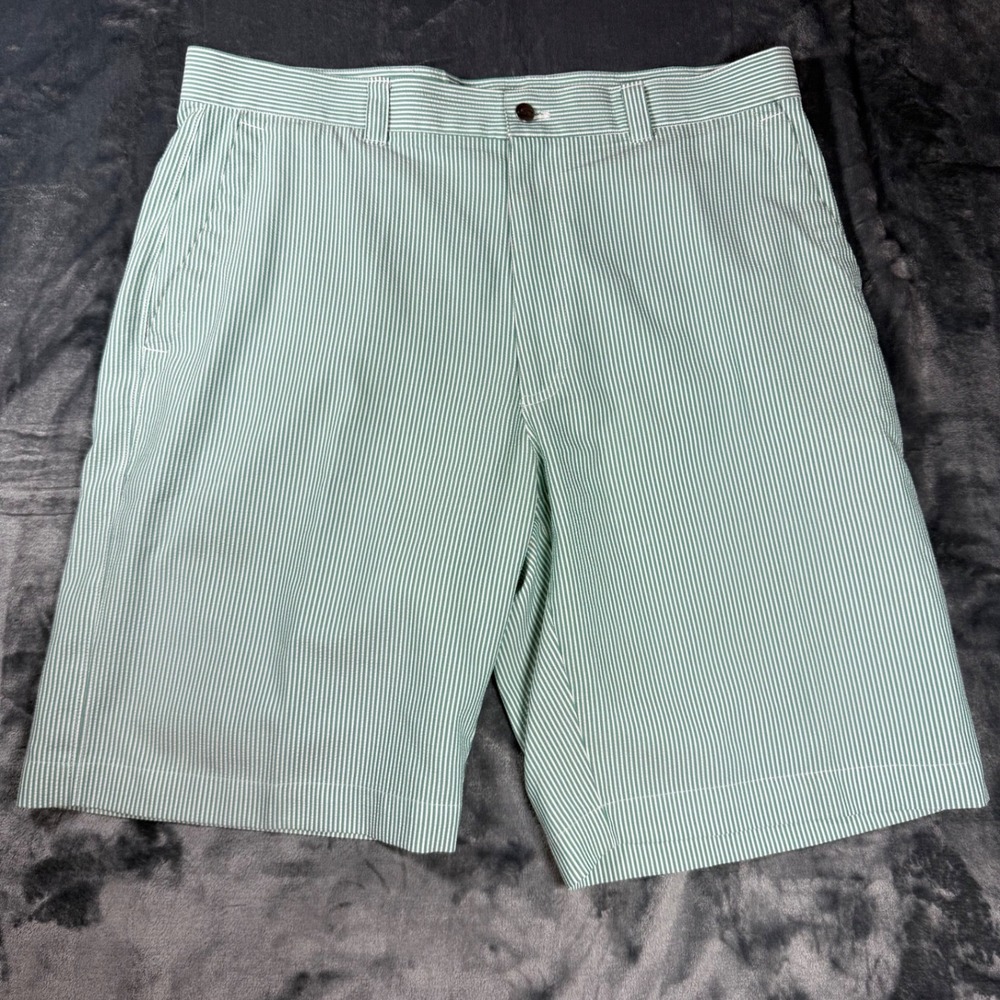 Callaway Mens Golf Shorts Size 36 Green White Striped Seersucker